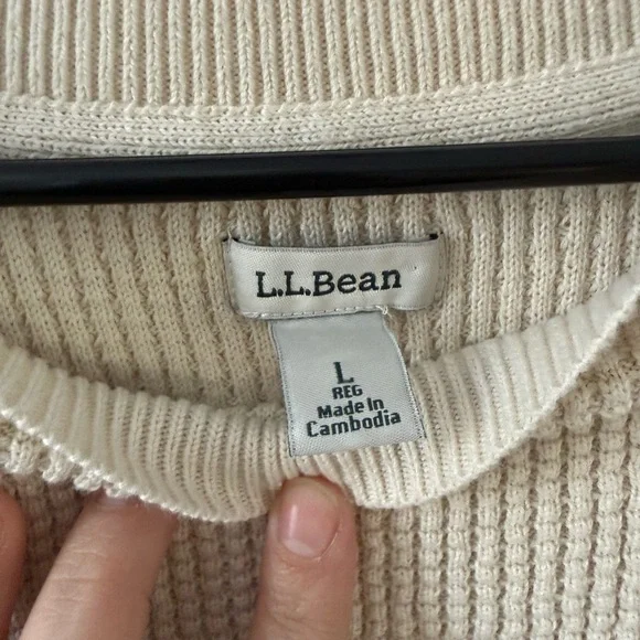 L.L.Bean Sunwashed Waffle Knit Pullover Natural Women’s Large Cozy Casual - Picture 2 of 4